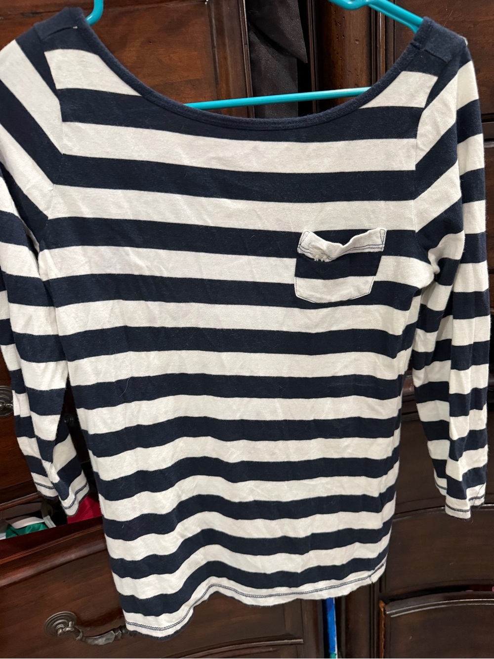 Abercrombie & Fitch Navy and White Striped Short Sleeve Tee